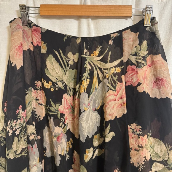 Vintage Ralph LaurenSilk Floral Fairy Skirt Black Romantic Cottagecore Size 12 - Picture 11 of 12